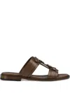 Doucal's Studded Leather Slides In 棕色