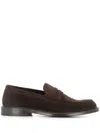 Doucal's Penny Strap Suede Loafers With Embossed Tub Stitching In Brown