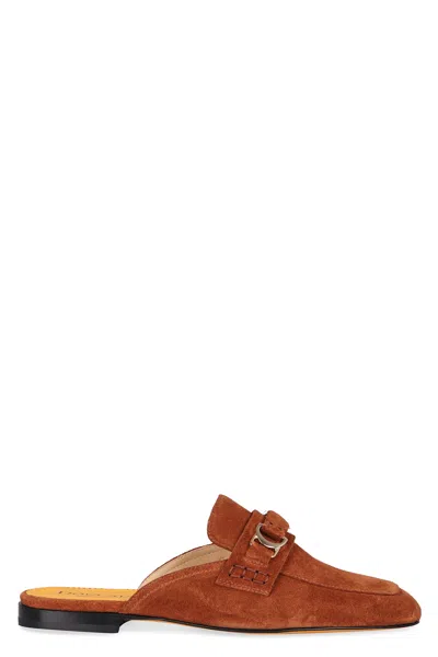 Doucal's Suede Mules In Saddle Brown