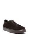 Doucal's Suede Brown Sneakers With Garnet Leather Accents In Multi