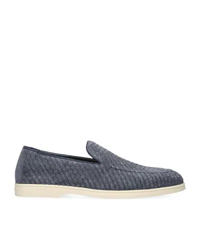 Doucal's Suede Woven Adler Loafers In Navy