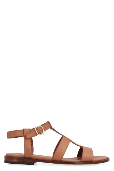 Doucal's Urano Leather Sandals In Saddle Brown
