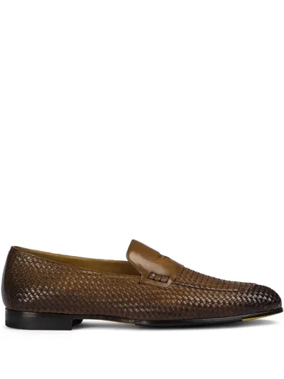 Doucal's Woven Leather Loafers In Brown