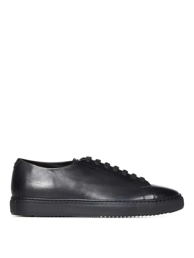 Doucal's Black Leather Sneakers In Schwarz