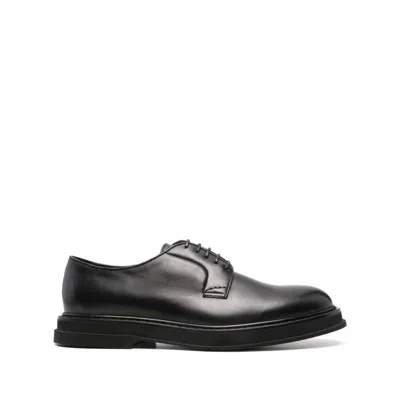 Doucal's Brown Calf Leather Derby Shoes In Black