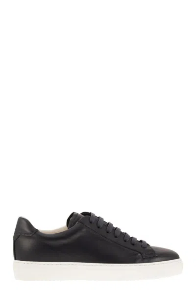 Doucal's Smooth Leather Trainers In Night Blue