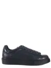 Doucal's Black Tumbled Leather Sneakers With Suede Heel