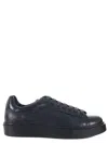 Doucal's Black Tumbled Leather Sneakers With Suede Heel In Blue