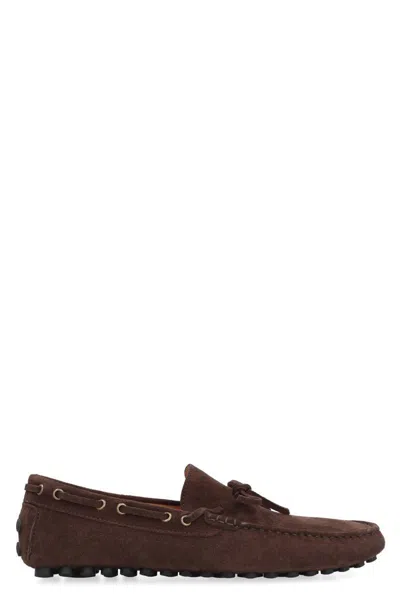 Doucal's Suede Boat Shoes In Brown