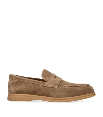 Doucal's Suede Wash Penny Loafers In Beige