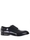Doucal's Black Patent Leather Derby Lace-ups In Blu Scuro
