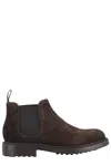 Doucal's Dark Brown Suede Ankle Boot With Elastic Inserts In Black