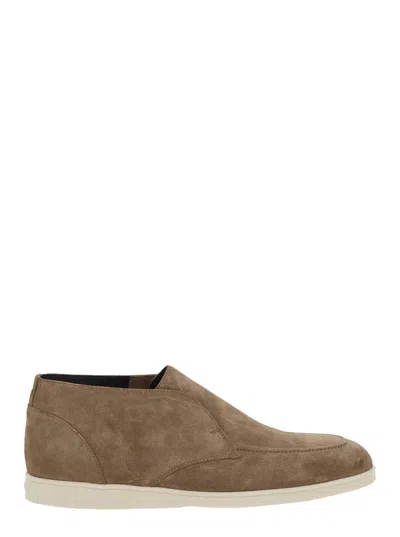 Doucal's Beige Lace-up Shoes With Tone-on-tone Stitching In Suede Man In Brown