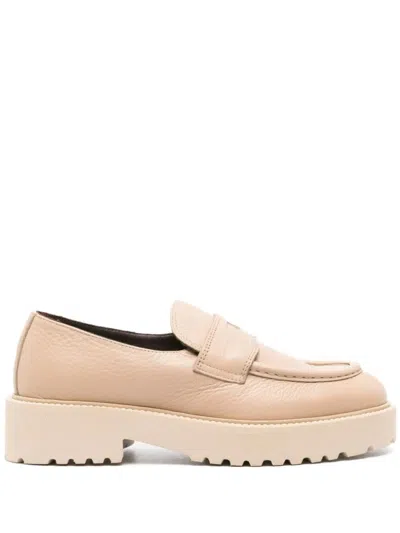Doucal's Beige Loafers With Rounded Toe And Strap In Multi
