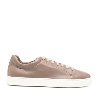 Doucal's Beige Minimalist Rubber Sole Leather Sneakers In Gray