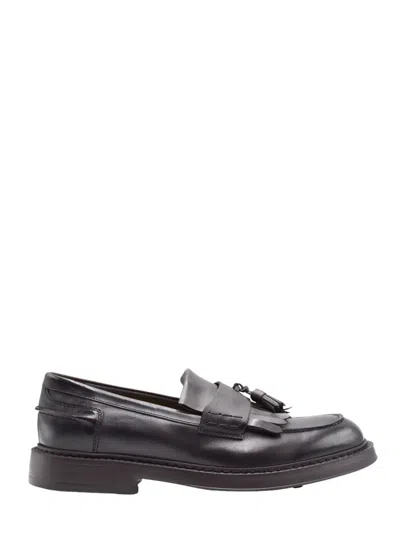 Doucal's Black Adler Polished Leather Loafers In Multi