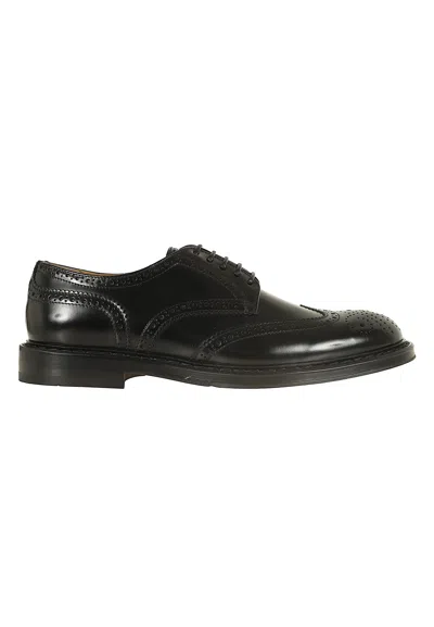 Doucal's Black Brogue Calfskin Derby Shoes