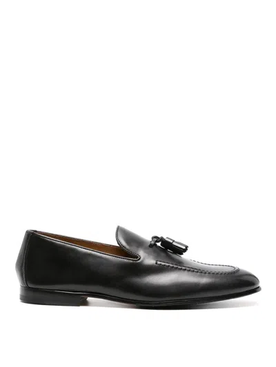 Doucal's Black Leather Tassel Loafer In Brown