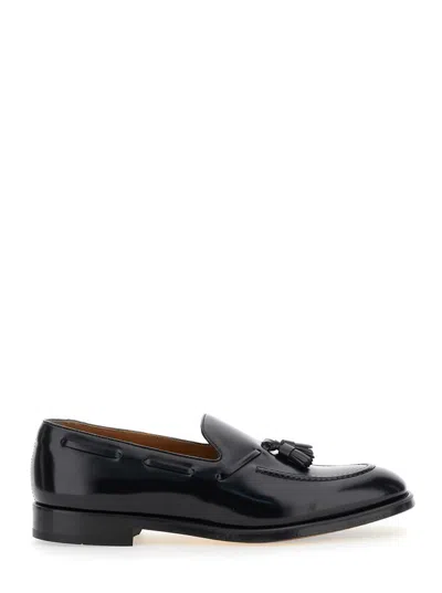 Doucal's Black Slip-on Loafers With Tassel Detail In Smooth Leather Man