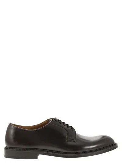 Doucal's Black Smooth Calfskin Derby Shoes In Brown