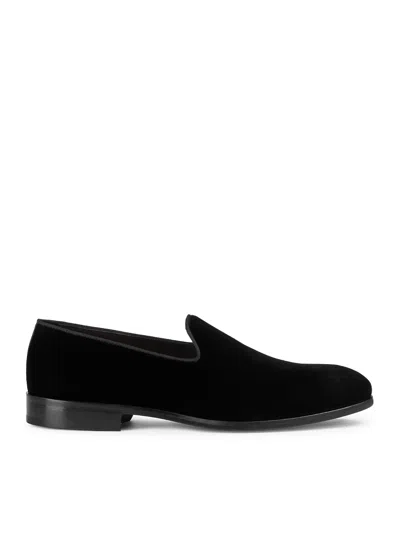 Doucal's Black Velvet Loafer-style Slipper