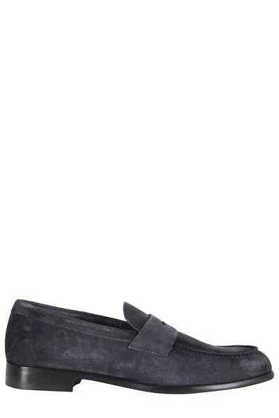 Doucal's Blue Penny Rubber-sole Suede Loafers In Multi