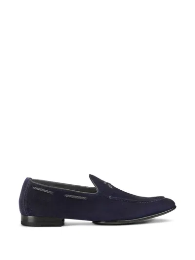 Doucal's Braided-lacing Suede Loafers In Blue