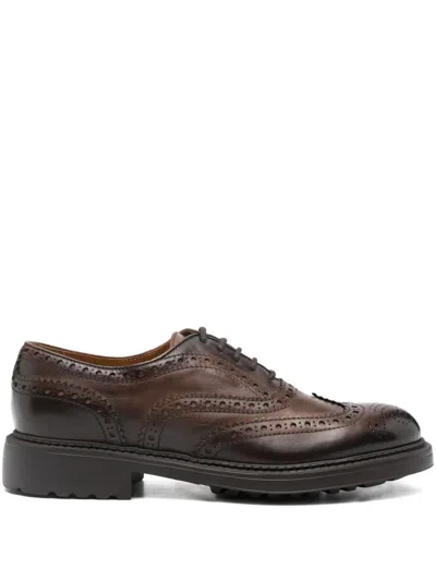 Doucal's Brogue Leather Oxford Shoes In Brown