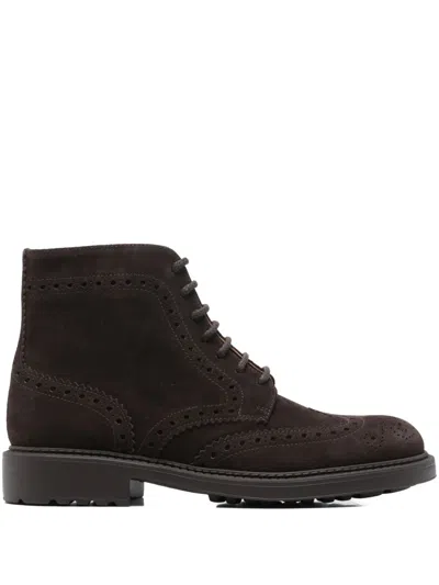 Doucal's Brogue-style Lace-up Ankle Boots In Brown