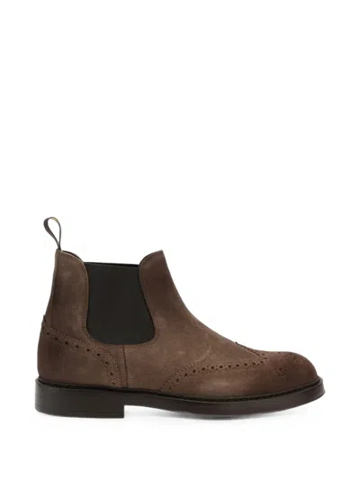 Doucal's Brogue-detail Suede Chelsea Boots In Brown