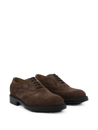 Doucal's Brogue-detail Suede Oxford Shoes In Brown