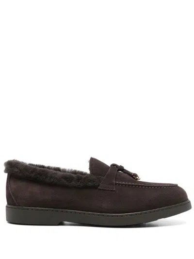 Doucal's Brown Cow Leather Loafers