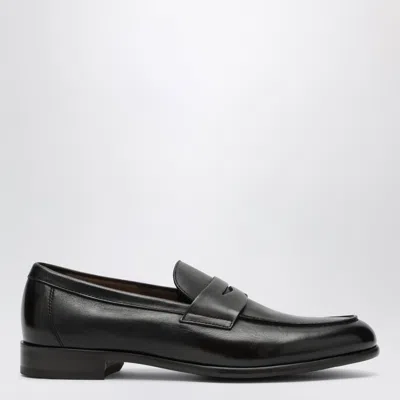 Doucal's Brown Penny Loafer In Leather In Black