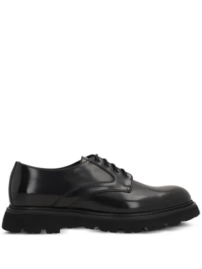 Doucal's Polished Black Leather Derby Shoe With Ultra-light Sole