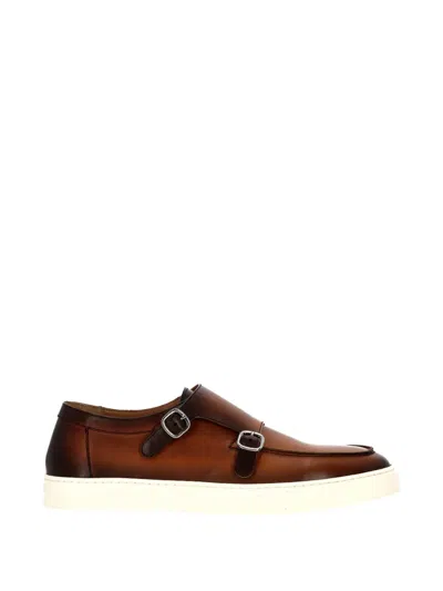 Doucal's Buckle Leather Monk Shoes In Brown
