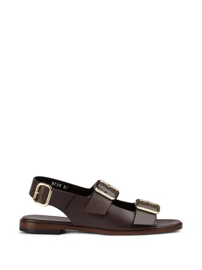 Doucal's Buckle Leather Sandals In Brown