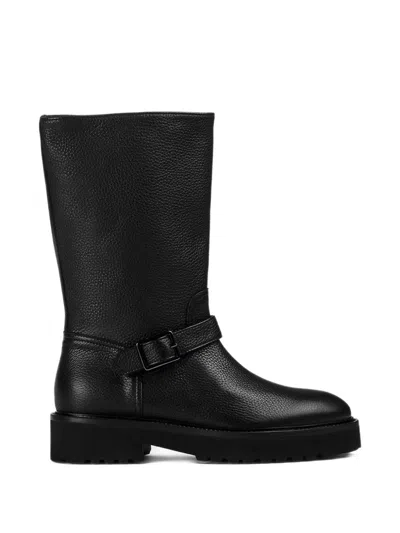 Doucal's Buckle-detail Grained-leather Boots In Black