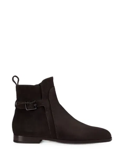 Doucal's Buckle-strap Suede Ankle Boots In Brown