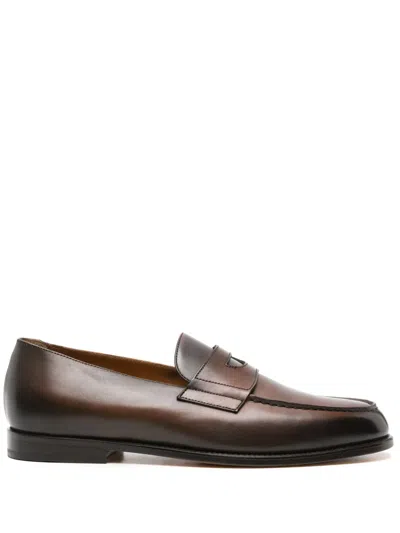 Doucal's Burnished-finish Leather Loafers In Wood Fdo Moro