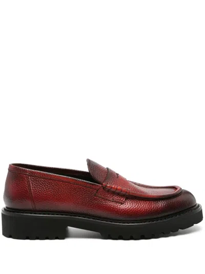 Doucal's Burnished-finish Leather Loafers In Red