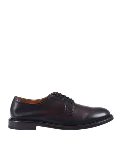 Doucal's Calfskin Leather Polished Derby Shoes In Brown