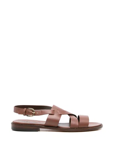 Doucal's Crossover-strap Leather Flat Sandals In Animal Print