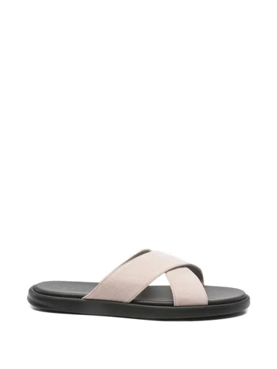 Doucal's Crossover-strap Pebbled Sandals In Neutral