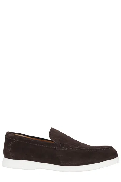 Doucal's Dark Brown Adler Suede Leather Loafers In Black