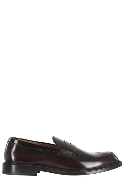 Doucal's Dark Brown Penny Leather-sole Leather Loafers In Animal Print
