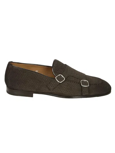 Doucal's Double Buckle Brown Suede Loafers