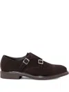 Doucal's Double-buckle Suede Monk Shoes In Brown