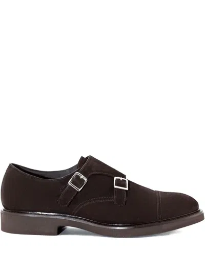 Doucal's Double-buckle Suede Monk Shoes In Brown