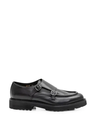 Doucal's Double-buckle Leather Monk Shoes In Black