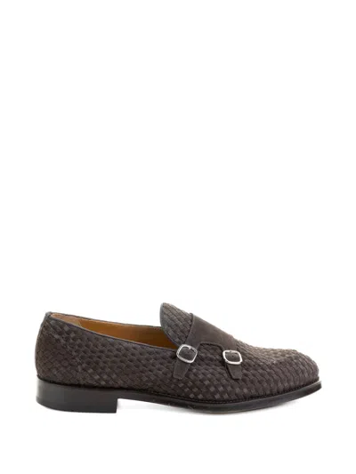 Doucal's Brown Double Buckle Moccasin In Suede In Black